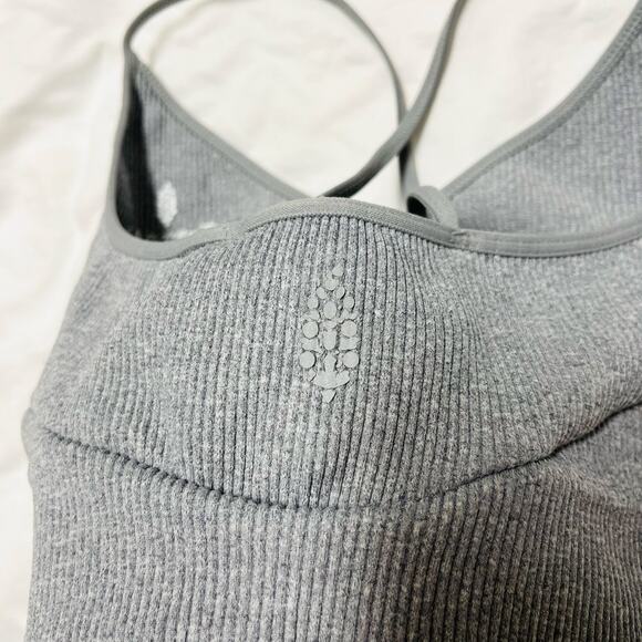 Free People Free Throw Strappy Back Cutout Ribbed Crop Top Grey M/L Athleisure - Picture 5 of 6